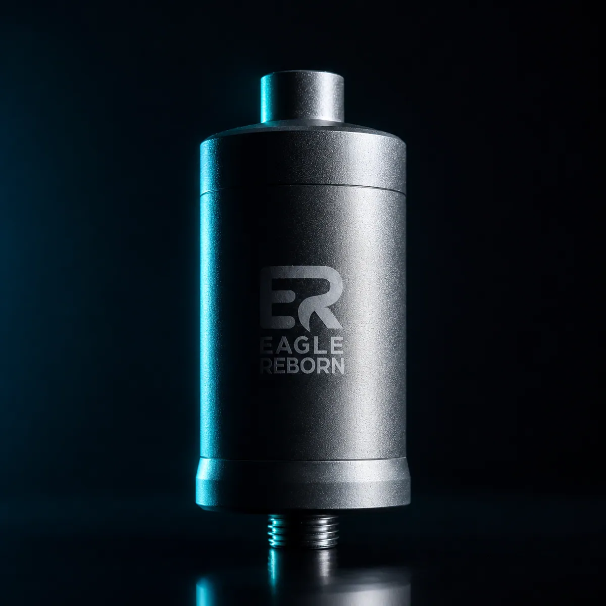 Anodised-aluminium filter, dramatically lit on black